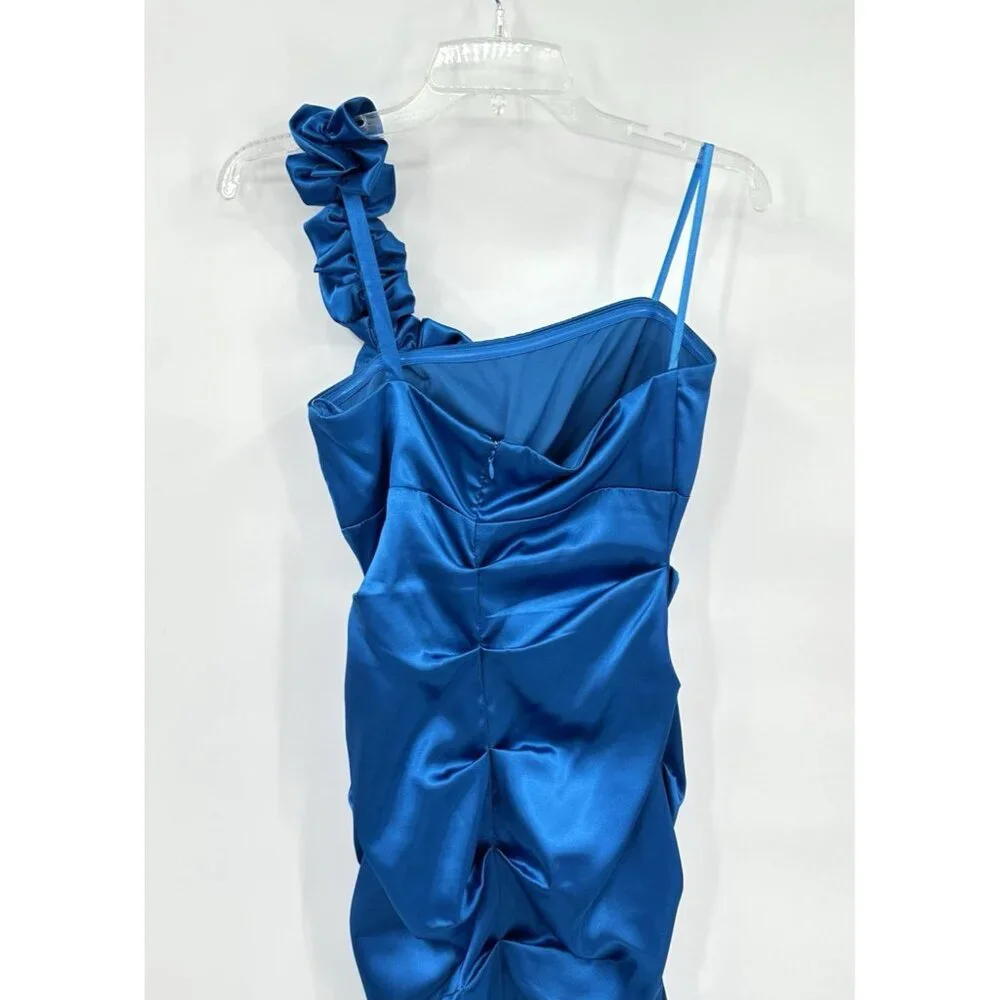 BLONDIE NITES maxi dress electric blue 7 vintage 2000s Y2K one shoulder prom - Picture 9 of 11